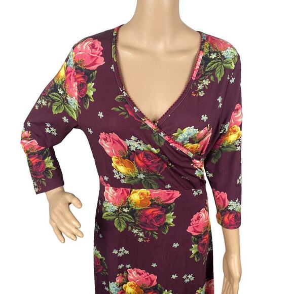NWT LaLamour 90s Style Purple Floral Cottagecore Faux Wrap Dress SZ L - Picture 3 of 7